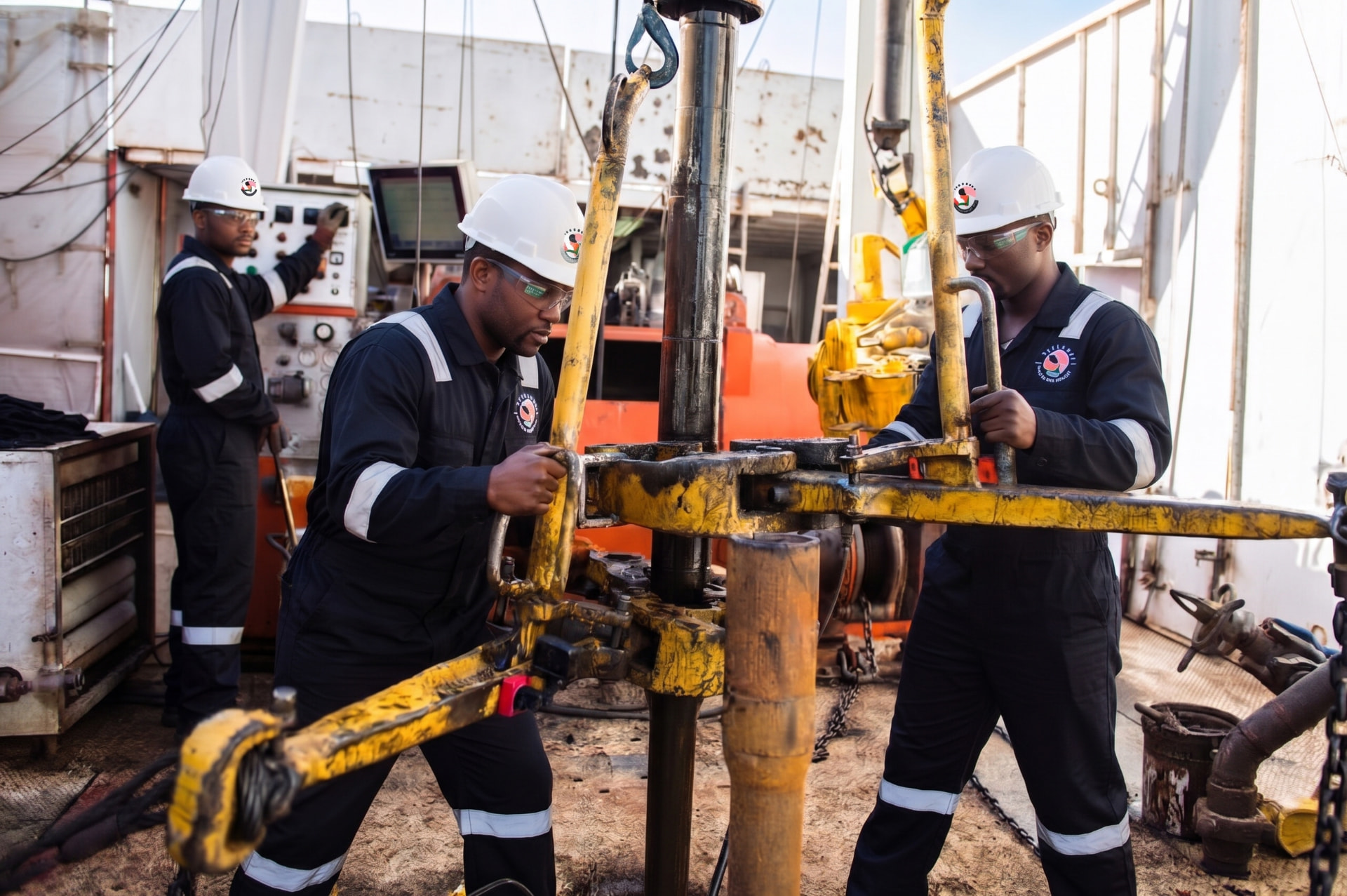 Jaletan crew operating drilling tongs on an oil and gas rig